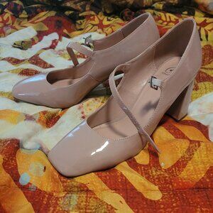 Square-Toed Nude-Pink Pumps